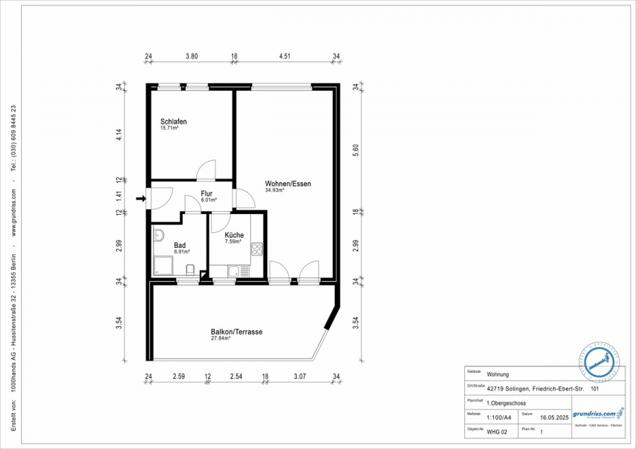 Grundriss - Dachterrasse. Barrierefrei. Moderne Eigentumswohnung in gepflegtem Hausensemble.