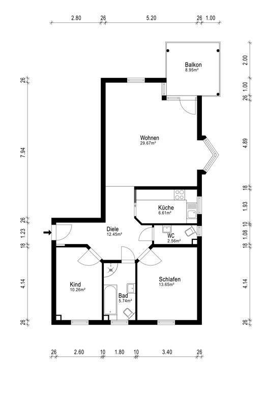 Grundriss - Moderne helle Eigentumswohnung mit großem Balkon, perfekter Raumaufteilung + Tiefgaragenstellplatz.