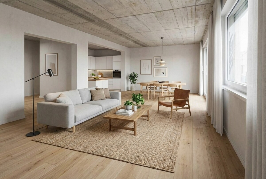 Beispiel Wohnen mit offener Küche - Die Alternative: Kernsanierte Erdgeschosswohnung mit Haus-im-Haus-Gefühl inkl. Garage und Garten.