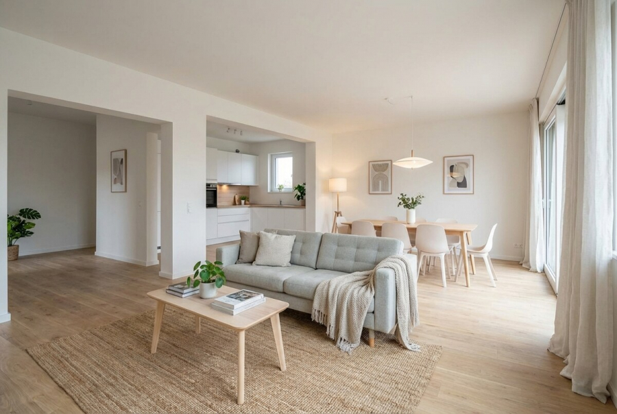 Beispiel Wohnen mit offener Küche - Die Alternative: Kernsanierte Erdgeschosswohnung mit Haus-im-Haus-Gefühl inkl. Garage und Garten.