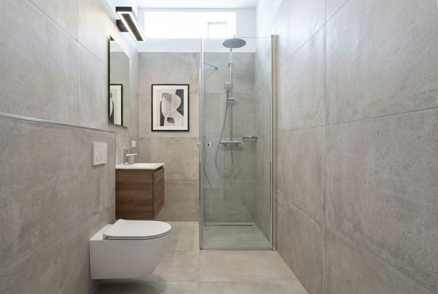 Beispiel WC mit Dusche - Die Alternative: Kernsanierte Erdgeschosswohnung mit Haus-im-Haus-Gefühl inkl. Garage und Garten.