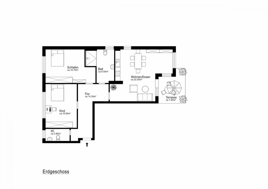 Grundriss_Skizze_Düsseldorfer Str. 79a - Zentral gelegene 3-Zimmer-Erdgeschosswohnung mit kleinem Garten im O-Quartier.