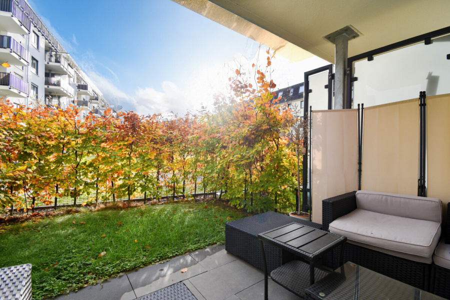 Terrasse - Zentral gelegene 3-Zimmer-Erdgeschosswohnung mit kleinem Garten im O-Quartier.