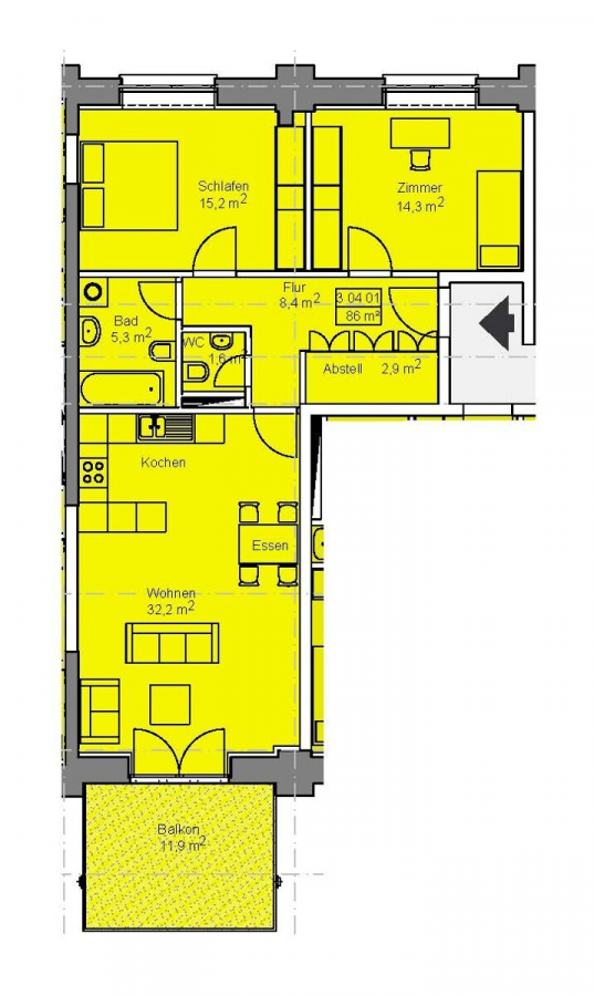 Grundriss - Grube Carl. Industrieller Charakter trifft auf moderne Großzügigkeit. 3-Zimmer-Loftwohnung.