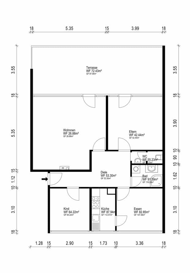 Variant 1 - Dachterrassenwohnung mit Potenzial. Sanierungsbedürftig. 3–4 Zimmer auf ca. 91 m² mit TG-Stellplatz.