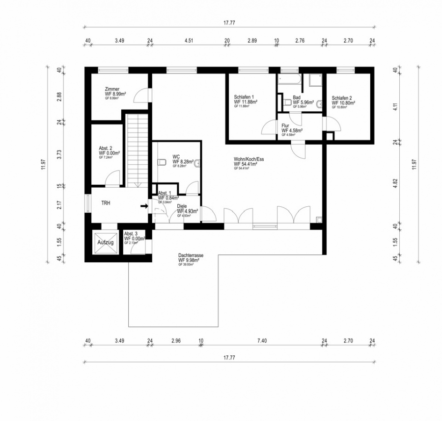 Grundriss - Penthouse mit Dachterrasse, Aufzug direkt in die Etage und hochwertiger Ausstattung