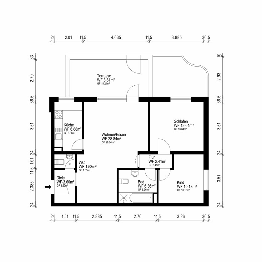 Souterrain - Drei-Zimmer-Wohnung mit Terrasse in zentraler Lage von Solingen-Ohligs – attraktiv vermietet