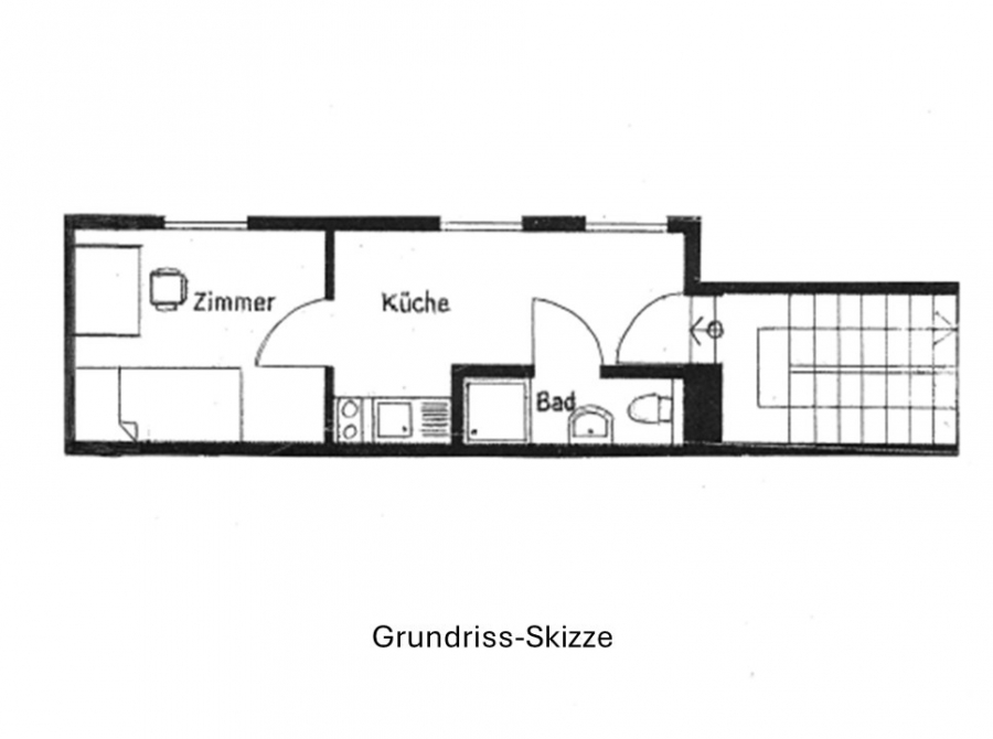 Grundriss-Skizze - Appartement, 1 Zimmer, Ohligs, Nähe HBF.