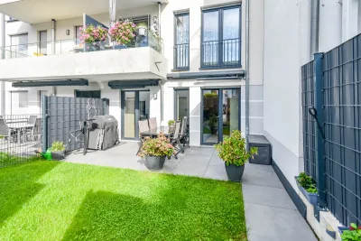 Zentrumsnah. Moderne 3 Zimmer Gartenwohnung, hochwertige Ausstattung, Garage/Stellplatz, A+ Energie, 40789 Monheim, Erdgeschosswohnung